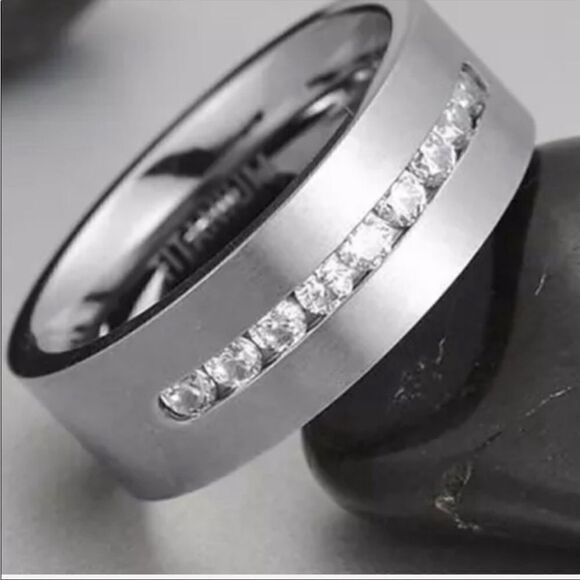 Men’s Strong Studded Titanium Band Ring Matte Finish Comfort Ring - Picture 6 of 8